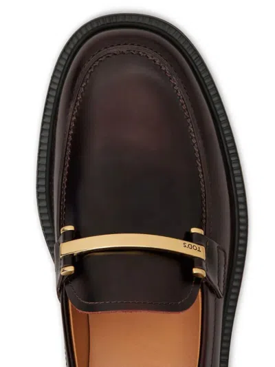 Tod's Leather Loafers With Metal Bar Shoes