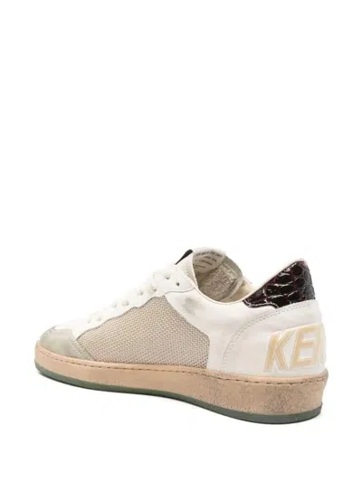 Golden Goose Ball Star Sneakers In Vintage Effect Leather With Olive Green Leather Star And Crocodile Effect Heel