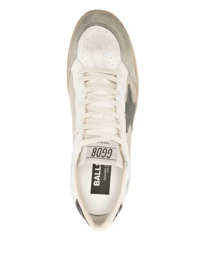 Golden Goose Ball Star Sneakers In Vintage Effect Leather With Olive Green Leather Star And Crocodile Effect Heel