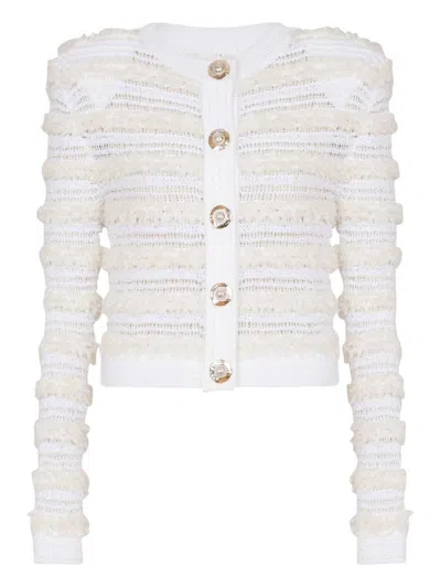 Balmain Long-sleeved Tweed-effect Knit Cardigan
