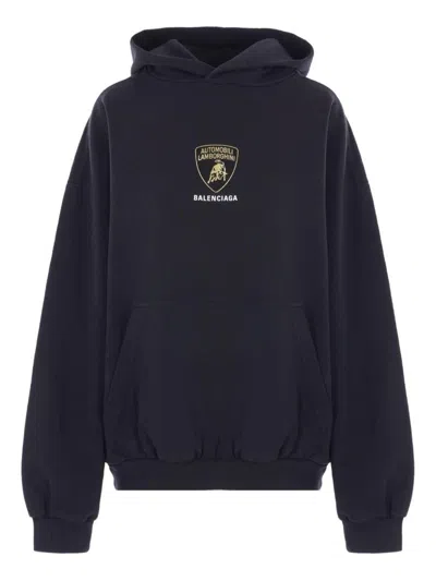 Balenciaga Black Hoodie With Fixed Hood And Logo Print On The Front In Cotton Man In Black