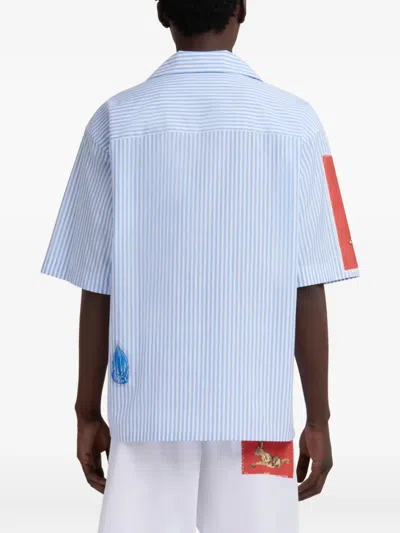 Marni Striped Short Sleeve Shirt With Graphic Patches In Multi