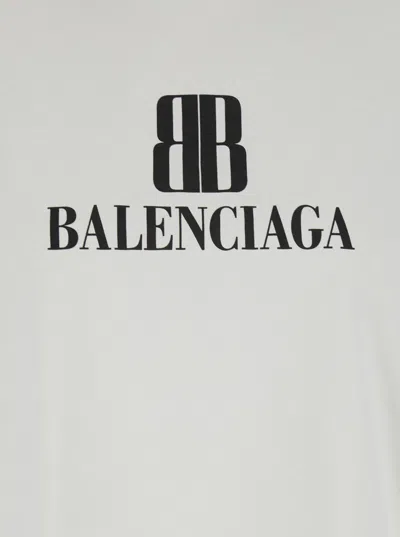Balenciaga Cotton Tshirt With Logo Print In White