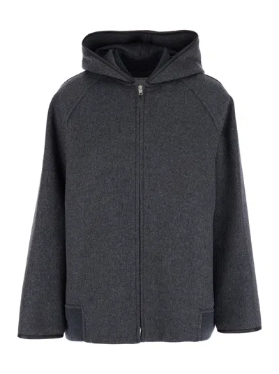 Bottega Veneta Women Double Face Wool Hooded Blouson With Leather Piping