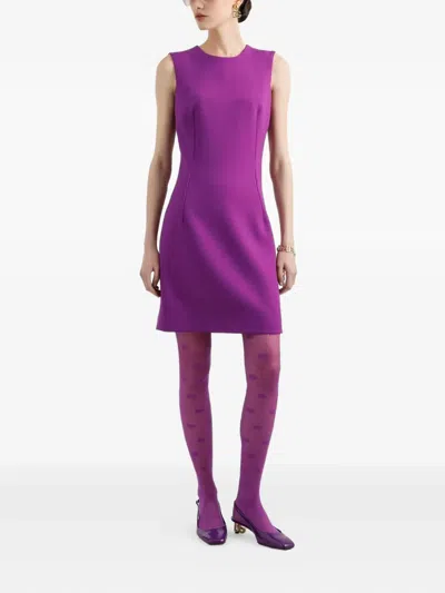 Dolce & Gabbana Wool Mini Dress In Purple