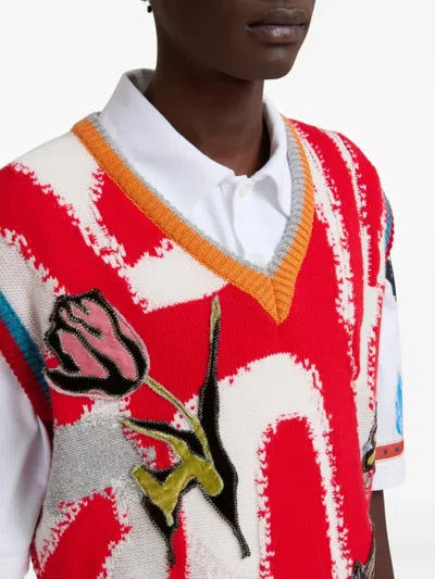 Marni Mens Glass Graphic-intarsia V-neck Virgin-wool Knitted Vest In Red