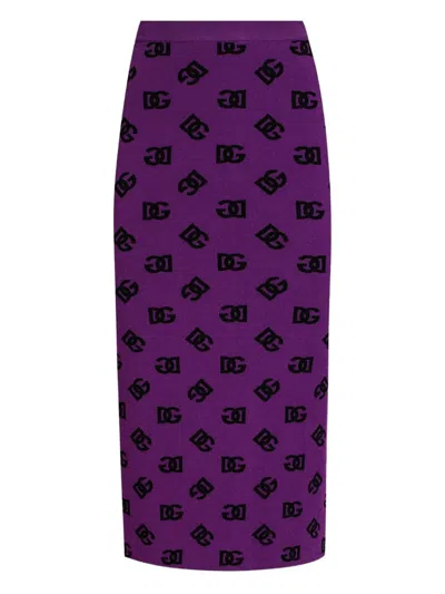 Dolce & Gabbana Logo-motif Midi Skirt In Purple