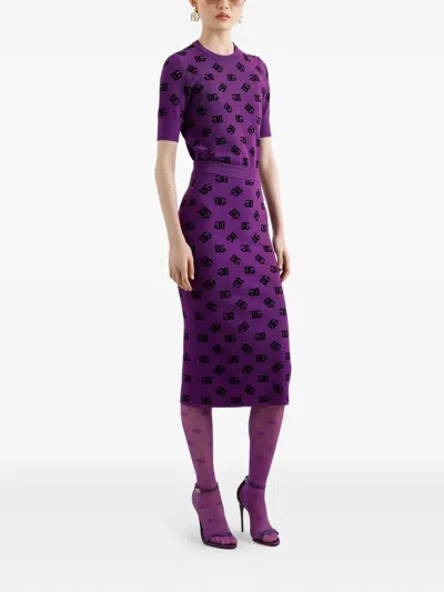 Dolce & Gabbana Logo-motif Midi Skirt In Purple