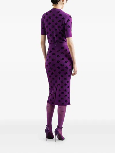 Dolce & Gabbana Logo-motif Midi Skirt In Purple