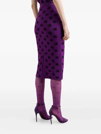 Dolce & Gabbana Logo-motif Midi Skirt In Purple