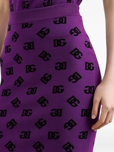 Dolce & Gabbana Logo-motif Midi Skirt In Purple