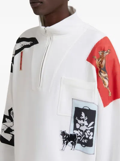 Marni Mixed Media Zipper Collar Sweatshirt In Neutral