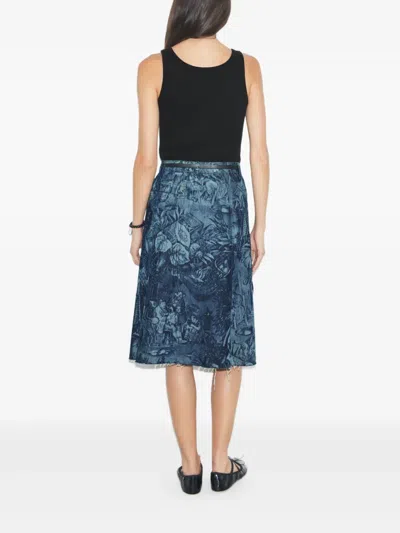 Tory Burch Printed Denim Skirt In Gray