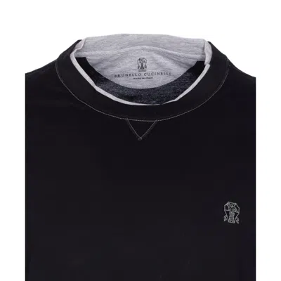 Brunello Cucinelli Logo Crew Neck Cotton T-shirt With Contrast Trim In Black
