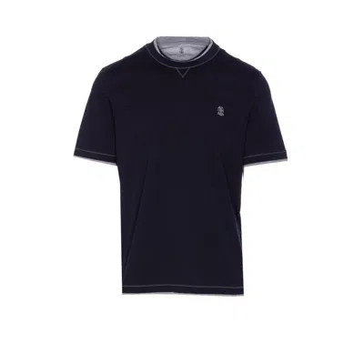 Brunello Cucinelli Logo Crew Neck Cotton T-shirt With Contrast Trim