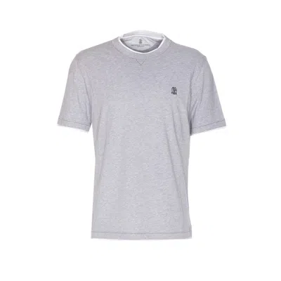 Brunello Cucinelli Layered Crewneck T-shirt Stitch Detailing In Gray