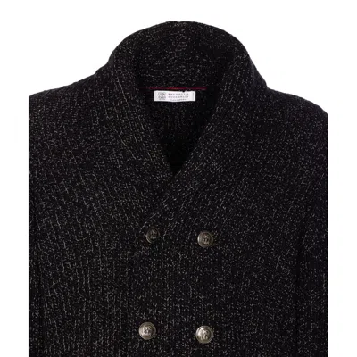 Brunello Cucinelli Double-breasted Cashmere And Silk Blend Cardigan In Black