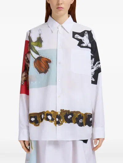 Marni Floral And Abstract Print Button-up Shirt In White