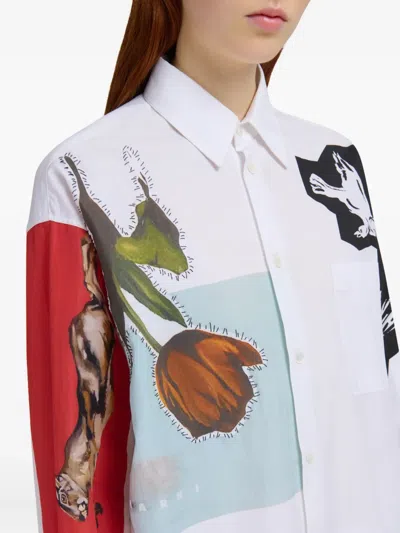 Marni Floral And Abstract Print Button-up Shirt In White