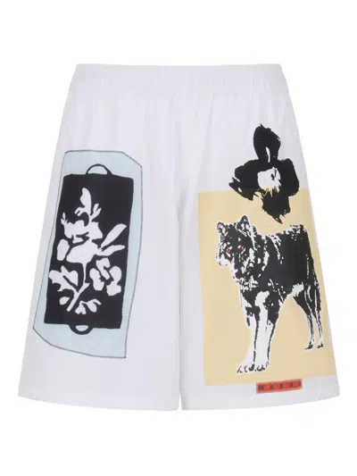 Marni Graphic-print Shorts In White