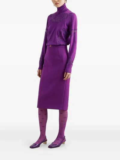 Dolce & Gabbana Virgin Wool Midi Skirt In Purple