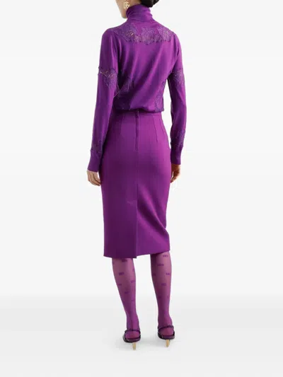 Dolce & Gabbana Virgin Wool Midi Skirt In Purple