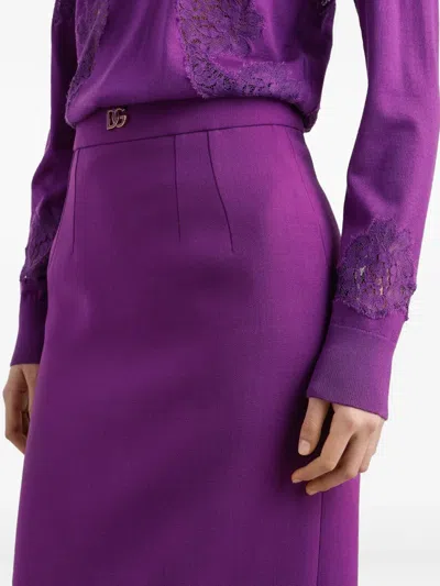 Dolce & Gabbana Virgin Wool Midi Skirt In Purple
