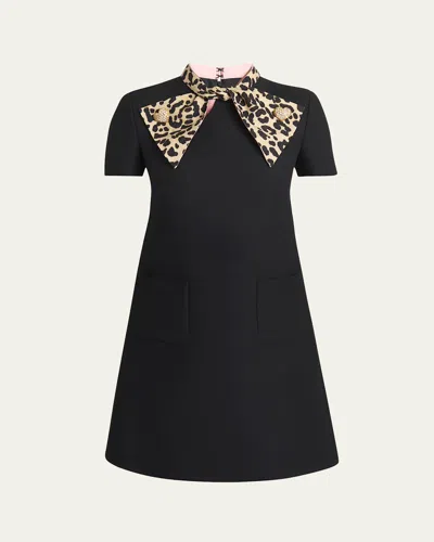 Valentino Leopard Bow Crepe Couture Mini Dress