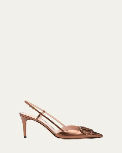 Valentino Garavani Vlogo Signature Slingback Pump In Laminated Nappa Leather 80mm Woman Bronze 42 In Brown