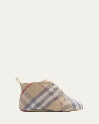 Burberry Kids Check-pattern Lace-up Crib Shoes In Neutral