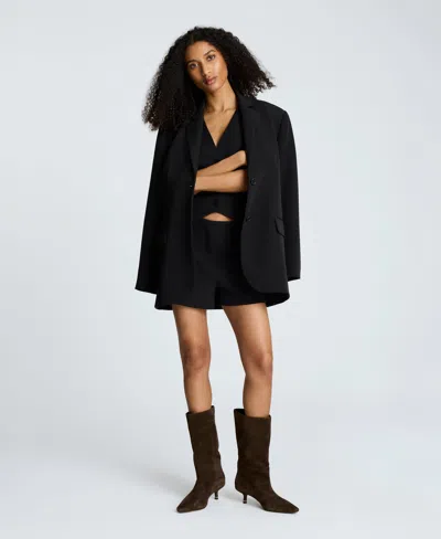 Kenneth Cole Luxe Twill Two Button Boyfriend Jacket In Black