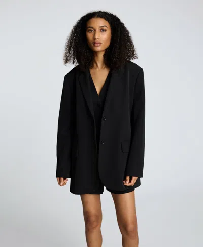 Kenneth Cole Luxe Twill Two Button Boyfriend Jacket In Black