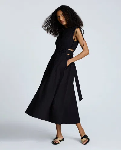 Kenneth Cole Rouched Waist Midi Dress With Tie Shoulders