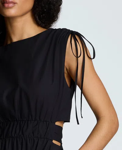 Kenneth Cole Rouched Waist Midi Dress With Tie Shoulders