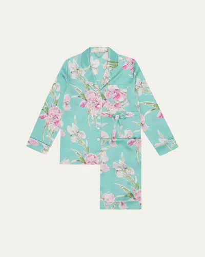 Olivia Von Halle Lila Abalone Floral-print Silk Pajama Set