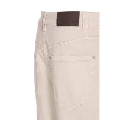 Brunello Cucinelli Loose Barrel Denim Pants With Monile In Neutral