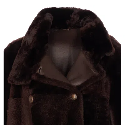 Brunello Cucinelli Leather Double-breasted Jacket High Collar In Brown
