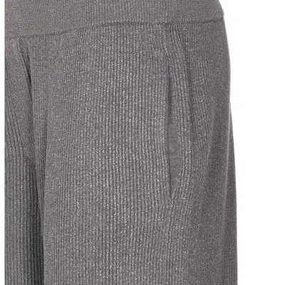 Brunello Cucinelli Flared Ribbed Texture Metallic Finish Trousers