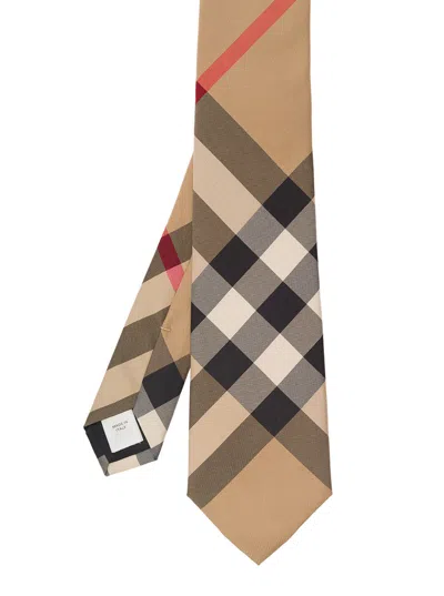 Burberry Men Beige Classic-style Tie With Vintage Check Print Man In Brown