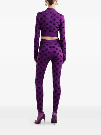 Dolce & Gabbana Long-sleeved Polo Shirt In Jacquard Viscose In Purple