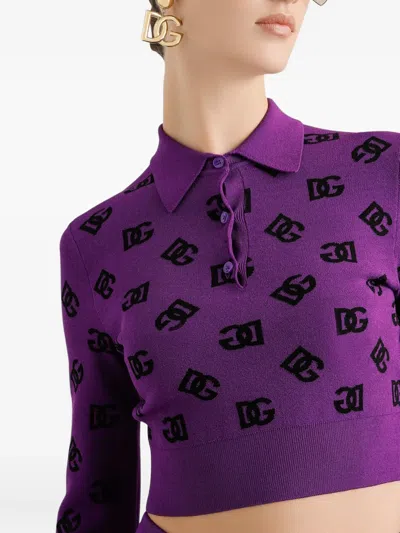 Dolce & Gabbana Long-sleeved Polo Shirt In Jacquard Viscose In Purple