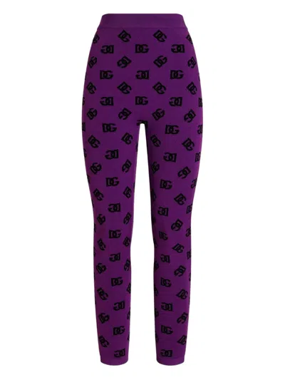 Dolce & Gabbana Jacquard Leggings Elastic Waistband In Purple