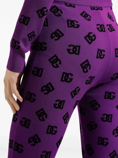 Dolce & Gabbana Jacquard Leggings Elastic Waistband In Purple