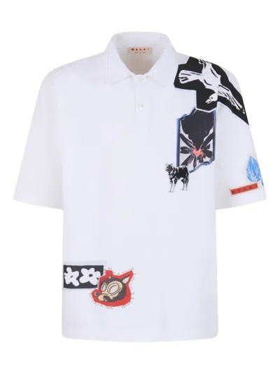 Marni Graphic-patches Polo Shirt In White