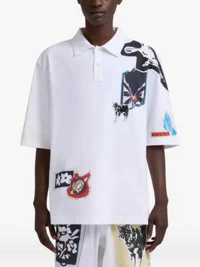 Marni Graphic-patches Polo Shirt In White