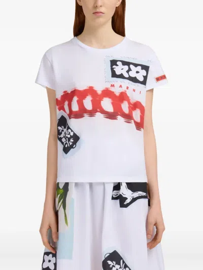 Marni Graphic Print T-shirt In White