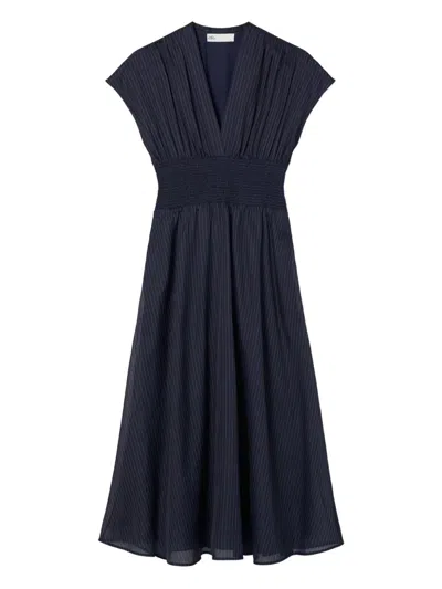Tory Burch Pinstripe-pattern Smocked Midi Dress