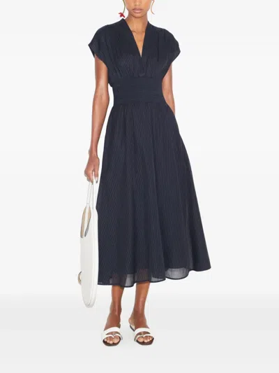 Tory Burch Pinstripe-pattern Smocked Midi Dress