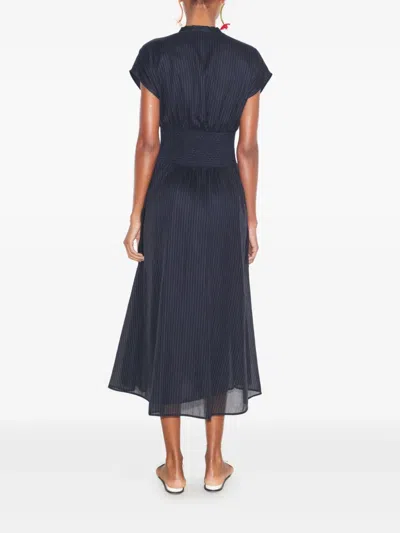 Tory Burch Pinstripe-pattern Smocked Midi Dress