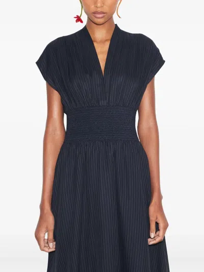 Tory Burch Pinstripe-pattern Smocked Midi Dress